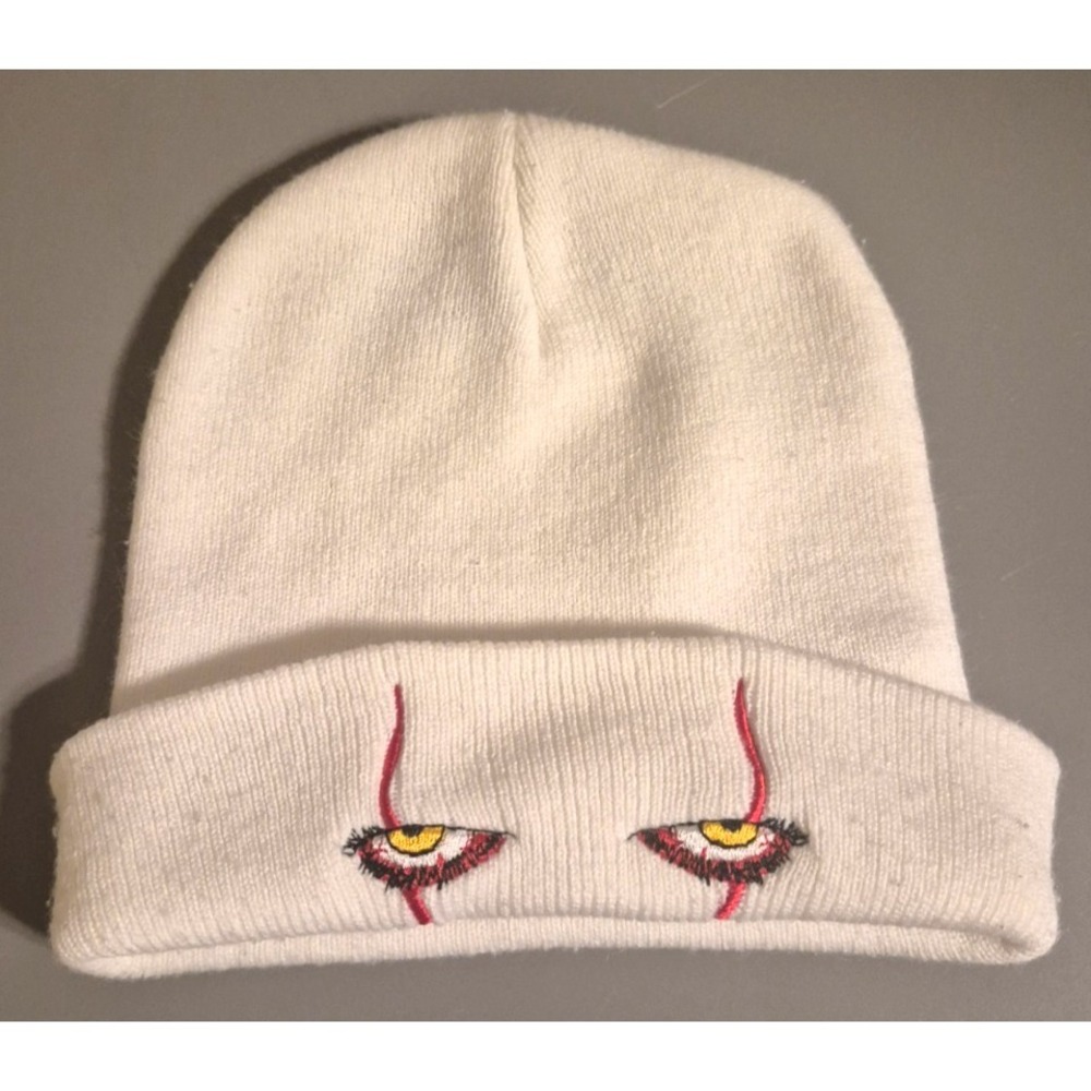 IT Pennywise The Clown Unisex Knit Beanie Hat White Scary Eyes Acrylic